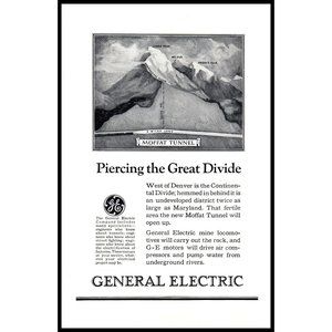 1924 GE General Electric Vintage Print Ad Moffat Tunnel Great Divide Wall Art
